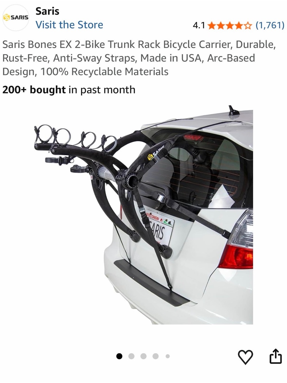 Saris 2x bike Car trunk bike rack
